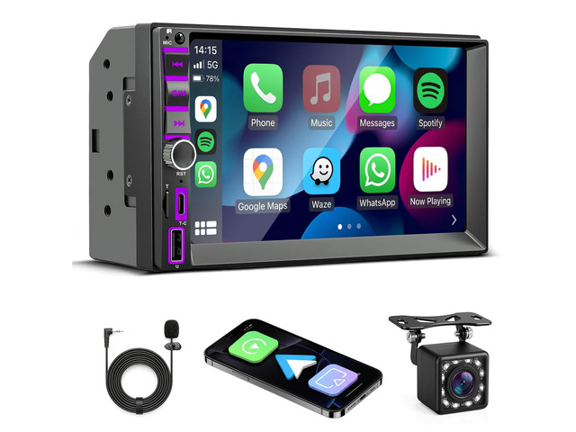 7' Wireless Double Din Car Stereo Carplay Radio Screen for Car Audio Receivers, Double Din Radio with Bluetooth Car Play Android Auto Touchscreen,...