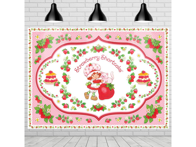 Officially Licensed Strawberry Shortcake Backdrop - 4.3ft Tall x 6ft Wide Banner - Strawberry Shortcake Decorations - Birthday Party Supplies -...