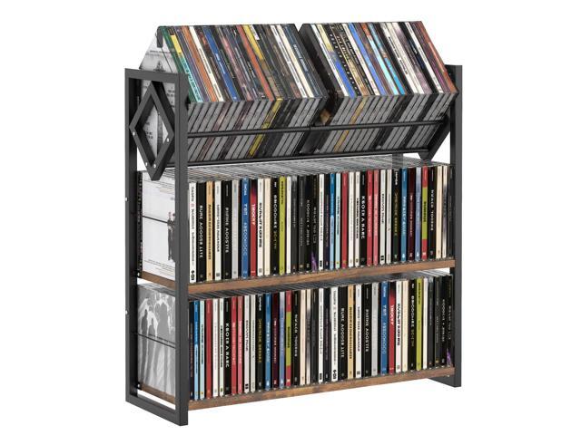 3-Tier CD Holder for 120 CDs, Wooden and Metal CD Storage Rack For DVDs Top Display Shelf Keeps Favorite CDs, DVDs, Or Music Decor Easy for...