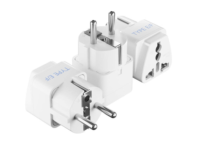 Schuko, Germany France Travel Power Adapter, Grounded European Plug - Type E/F Outlet, Adaptor for USA to Europe EU Socket - 3 Pack - Use In...