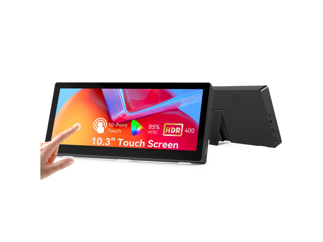 10.3 Inch Small Touchscreen Monitor, 400cd/m², IPS Stretched Bar LCD Mini Travel Touch Display 1920 * 720 HDMI USBC, Portable Touch Screen for...