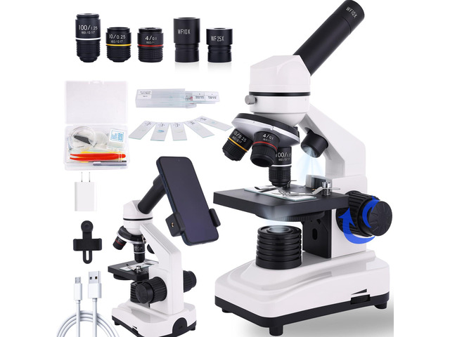 Microscope for Kids & Adults, 40X-2500X High-Power Compound Microscope for Students, School Lab & Home Schooling,Features Prepared Slides & Phone...