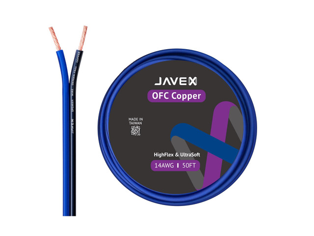 Speaker Wire 14 Gauge 50FT Oxygen-Free Copper Audio Cable, Blueblack 14AWG 2 Conductors HighFlex Cable for Automotive Stereo, Home Theater,...