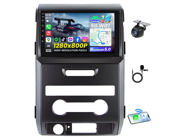 Car Radio for Ford F150 2009-2014: [4Core 64G ROM] 9 inch HD Touchscreen Stereo with Wireless CarPlay Android Auto GPS 5G WiFi FM RDS DSP SWC...