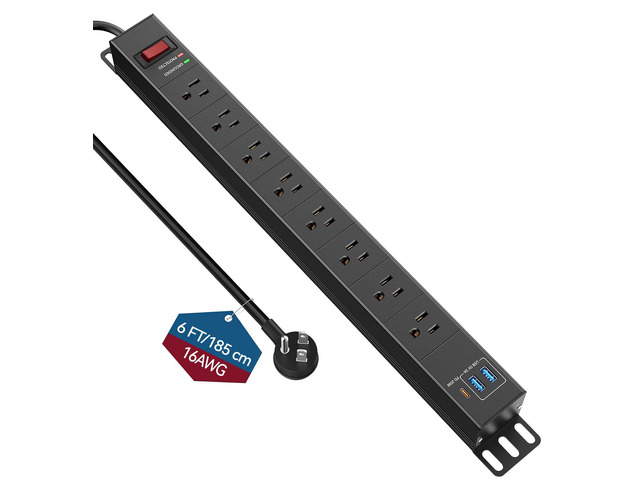 8 Outlet Heavy Duty Power Strip with USB PD 20W, Surge Protector 6FT Cord Long Power Strip with USB A & USB C, Wide Spaced and Wall Mount Metal...
