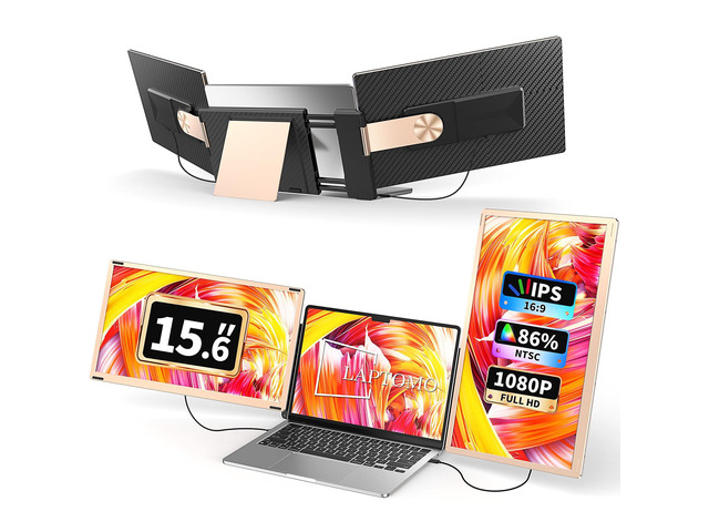 S6 Laptop Screen Extender Monitor Portable, 15.6'' Dual Screen Monitors for Laptop Plug and Play, FHD 1080P IPS Multi Triple Monitor for 13''-17''...