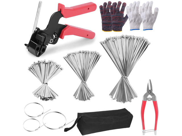 400PCS Metal Zip Ties Gun Kit, 6/8/12 Inch Heavy Duty Metal Zip Ties, Multi-Purpose Self-Locking Cable Tie Tool Set for Vehicles Farms Plants...