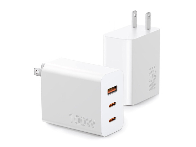 100W USB C Charger Block,2Pack 3-Port PD & AC GaN Super Fast USB C Charging Block Wall Charger Adapter Plug for MacBook Pro/MacBook Air,iPhone 17 Pro...