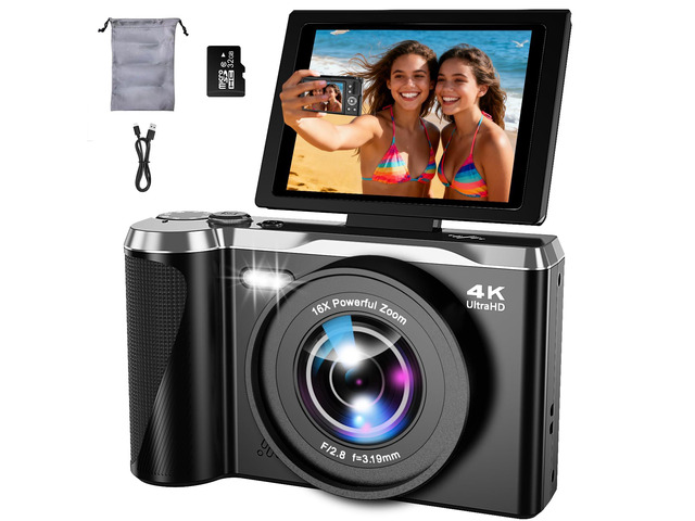 4K Digital Camera for Photography,56MP Camera with Autofocus & Flip Screen 56MP Photos, 4K Video, Type-C Transfer, 180° Flip Screen, 16X Zoom,...