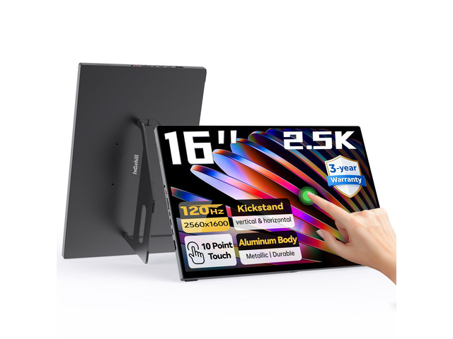 16' 2.5K Touchscreen Portable Monitor, 120Hz Portable Gaming Monitor w/HDR & Freesync, 16:10 Display with Full Laminated Tempered Glass, Touch...