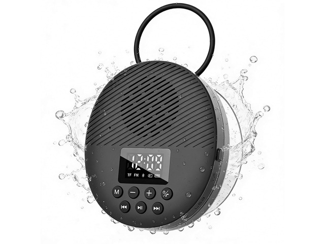 Bluetooth 5.4 Shower Radio Speaker, Waterproof Bathroom FM Radio 12H Long Playback Time, Suction Cup & Lanyard, LCD Screen Display, Handsfree...