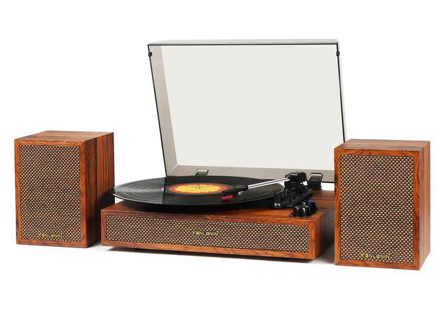 Vinyl Record Player with External Speakers, 3 Speed Bluetooth Turntable for Vinyl Records, Vintage Belt Drive Record Player with Stereo Speakers...