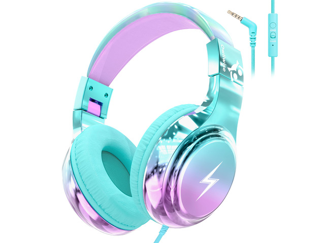 Kids Headphones for School and Travel, Safe 85/94dB Volume Limiter, HD Microphone, Stereo Sound, Over-Ear Foldable Wired Headphones, 3.5mm Jack for...