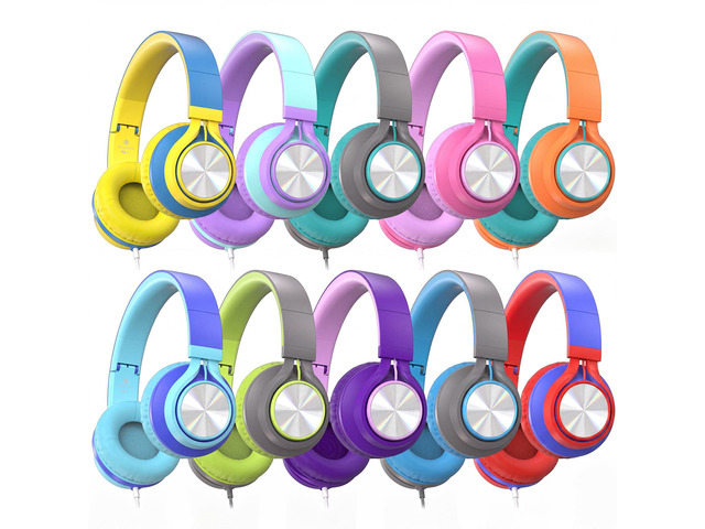 Classroom Headphones Bulk 10 Pack with Microphone, Multicolor On-Ear Wired Kids Headphones for School with 3.5mm Jack for Library Online...