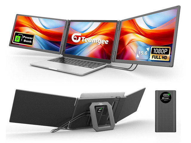 15.6' Triple Laptop Screen Extender with Power Bank, FHD 1080P IPS Triple Monitor, Fits 13-17' Laptops (Mac/Windows/Android), Ideal for Home...