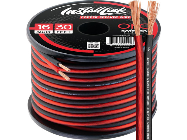 16 AWG Gauge Speaker Wire (30 Feet) Car or Home Theater (OFC) Pure OFC Copper, 16/2 Speaker Cable, 2-Conductor, Frosted Red/Black, Easy Strip,...