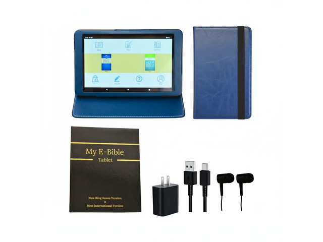 Award Winning Audiobook Speaker Electronic Bible, 8' eReader and Audio Player, with Headphones, Simulated Leather Case with Pocket for Church...