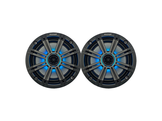 6.5' 195 Watt Peak Power Marine OEM Replacement RGB Multicolor LED Boat Audio Speakers (Pair) with Charcoal Grilles
