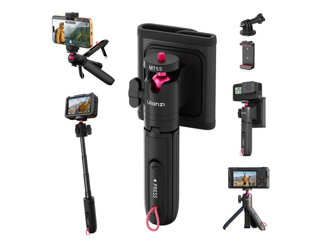 MT55 SnapGo Mini Tripod Selfie Stick, 4-in-1, 12.2in w Pen Clip, 4-in-1 Backpack Tripod Selfie Mantis Hook, 360° Ball Head, 4-Section, for Phone...