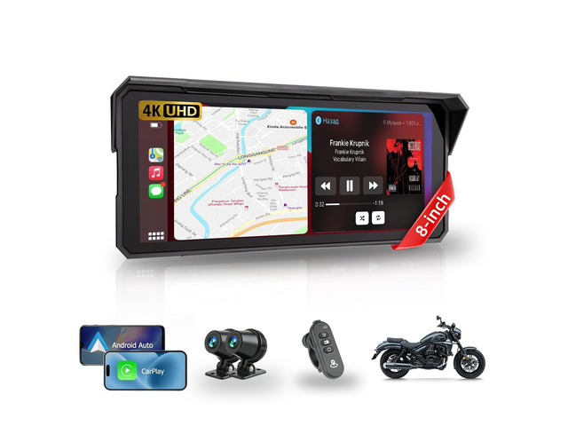 8.1 Inch Motorcycle CarPlay Screen Android Auto Largest Waterproof GPS Navigation System Pantalla para Moto, Carplay for Motorcycle with Dual 4K...
