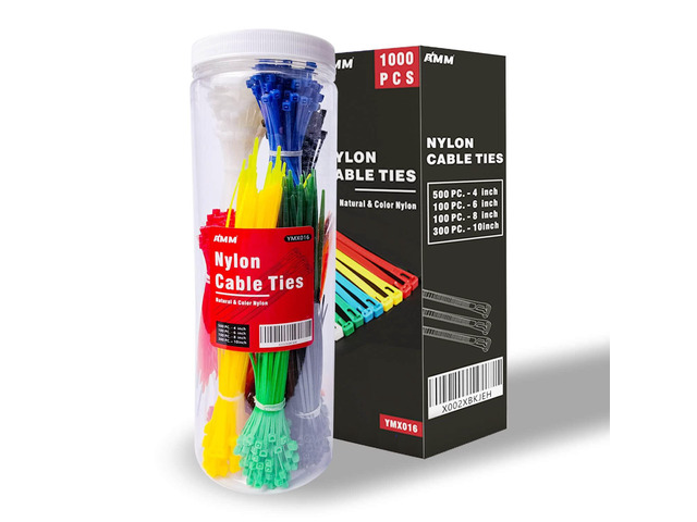 Cable Zip Ties1000 Pack colored zip ties Assorted Sizes 4, 6, 8 and 10 inches with a plastic storage jarMulti-Purpose Self-Locking Nylon Cable Ties...