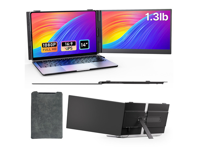 Laptop Screen Extender - Ultra-Thin 1.3lbs 14' FHD IPS Dual Portable Monitor Extension for Laptop, Attachment Plug & Play for 13-17' Laptops,...