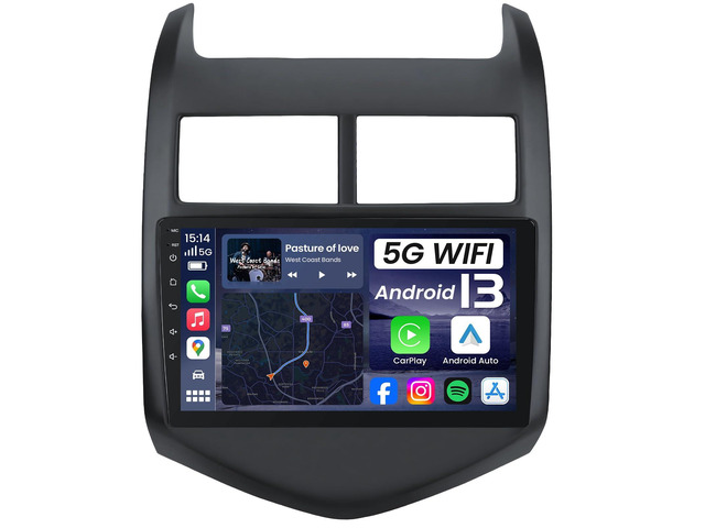 4Core + 64G ROM Car Radio for 2012-2016 Chevy Aveo Sonic: 9' 1280 * 800 HD IPS Touch Screen Stereo with Wireless CarPlay Android Auto 5G WiFi...