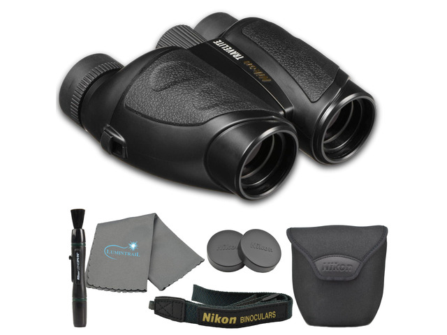 Travelite 12x25 Binoculars (7279) Travel Bundle - Black With Lens Pen, Carry Case, and Lens Cloth - High Powered Compact for Adults - Bird...