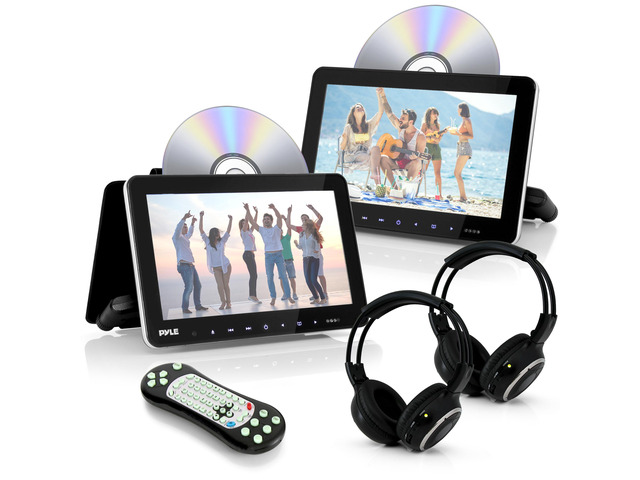 PLHRDVD108KT 10.5-Inch Universal Headrest Monitors with DVD Players, IR and FM Transmitters and Wireless Headphones
