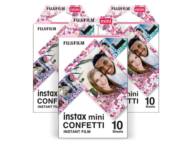 Instax Confetti Mini Film 10 Exposures Compatible with Cameras, Stunning Designs, Captivate Memories, Vibrant Colorful Instant Photos, (3 items)