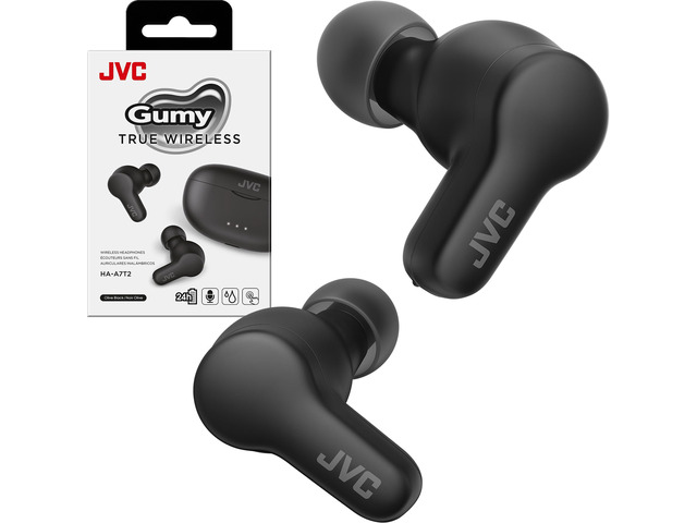 Gumy HAA7T2B True Wireless Earbuds, Black Bluetooth 5.3, 24-Hour Playback, IPX4 Water Resistant, XS/S/M/L Earpieces, Built-in Mic