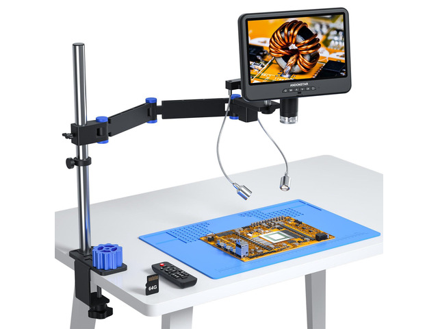 AD208S-FA 4K HDMI Digital Microscope for Soldering 10.1' Screen Articulating Boom Arm, 4K HDMI, 3840P UHD Video Audio Record, Electronic...