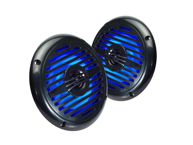 5.25 Water Resistant Coaxial Speakers with Blue LED Lights for Marine, RVs, & Hot Tubs Pair