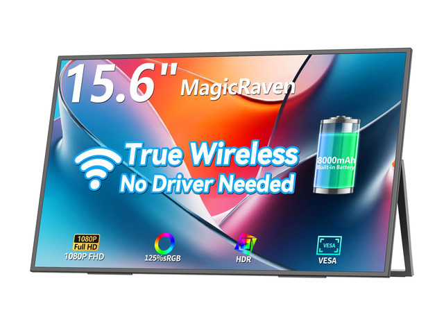 Wireless Portable Monitor for Laptop, 15.6' Portable Monitor with Battery 1080P FHD Second Screen for Home & Office, AirPlay & Miracast Casting,...