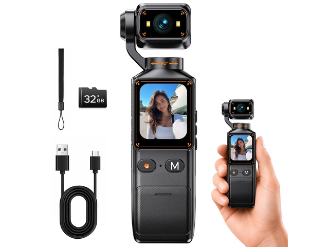 2K Vlogging Camera with 180° Rotating Lens, Handheld Pocket POV Video Camera, WiFi App, 7H Battery, 1.69' Screen, 32GB Card Included for YouTube,...