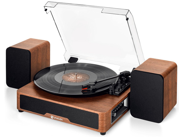Vinyl Record Player with Bookshelf Speakers Bluetooth Vintage Turntable for Vinyl Records Belt-Drive 3 Speed Portable LP Players Wooden Vinyl...