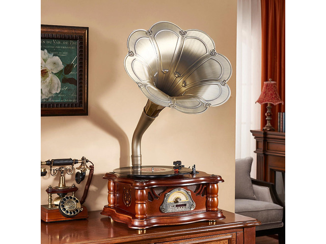 Vintage Gramophone Record Player, Retro Turntable Record Players, Wooden Phonograph Vinyl Music Player,Decorative Gramophone Player with USB Play &...