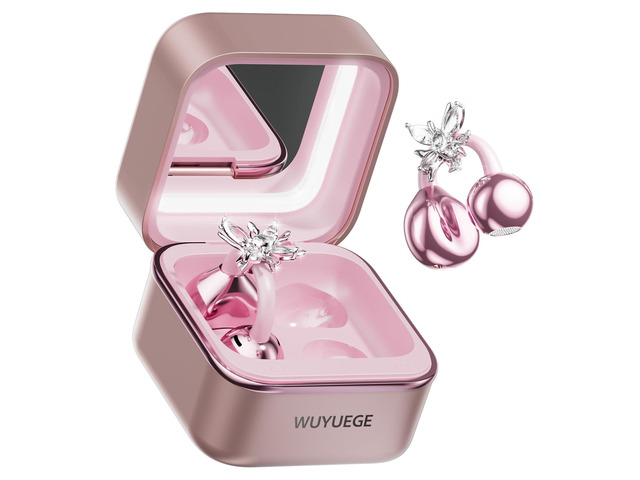 Clip On Earbuds with Detachable Butterfly Earrings & LED Makeup Mirror Case, Wireless Earbuds Bluetooth 6.0, Air Conduction Headphones, Lightweight...