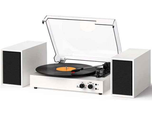 Bluetooth Record Player with External Stereo Speakers, Vintage 3-Speed Turntable PC Recording Vinyl to MP3 RCA Headphone Output & AUX Input for...
