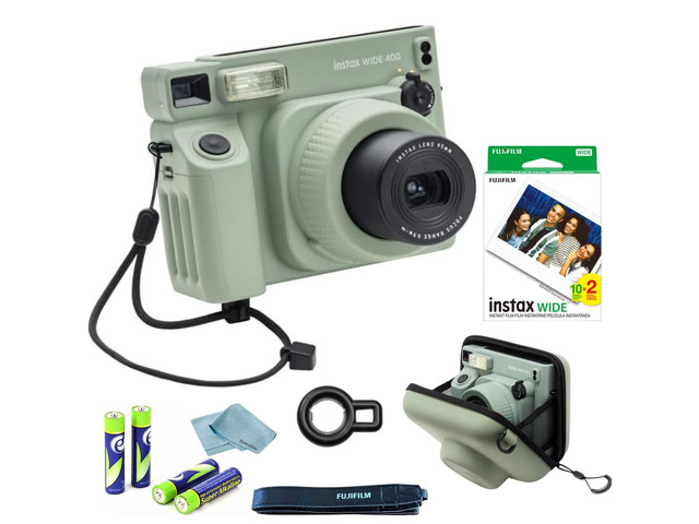 Instax Wide 400 Instant Camera Bundle - Includes Twin Pack Wide Frame Film, BluebirdSales Carrying Case, Cleaning Cloth, and 4 AA Batteries -...