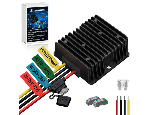 20A 240W 24V 36V 48V 60V to 12V Step Down Converter Voltage Regulator, 20-72V DC-DC Buck Converter Reducer with Fuse, Professional 12V Converter...