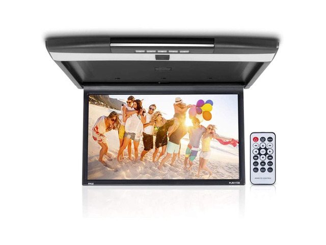 Car Overhead Monitor Screen Display - 17.3 inch. LCD Vehicle Flip Down Roof Mount Console - HDMI TV Player Control Panel w/ Built-in IR Transmitter...