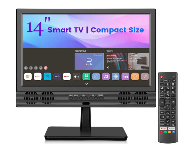 14 Inch Small Smart TV, HD LED Flat Screen Smart TV with ATSC Tuner/HDMI/USB/AV for Kitchen, RV, Camper, Bedroom or Travel Use