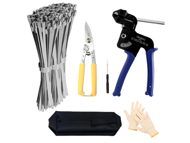 Heavy Steel Cable Tie ToolStainless Steel Zip Tie Gun, Metal Tie Wrap Gun Kit, Duty Outdoor Adjustable Fastening Cutting Tie Tool Sets with 100pcs...