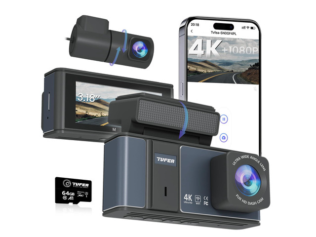 4K Dash Cam Front and Rear 3840P UHD Dual Dash Camera for Cars with WiFi & 64GB Card 3.18' IPS Screen, Zinc Alloy Metal Shell, Super Night...