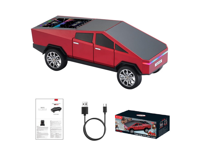 WS-580 Cyberpunk Truck Bluetooth Speaker with Display, Red Cyberpunk Truck Design, Display Screen & LED Lights, TWS Stereo & FM Radio, USB/TF...
