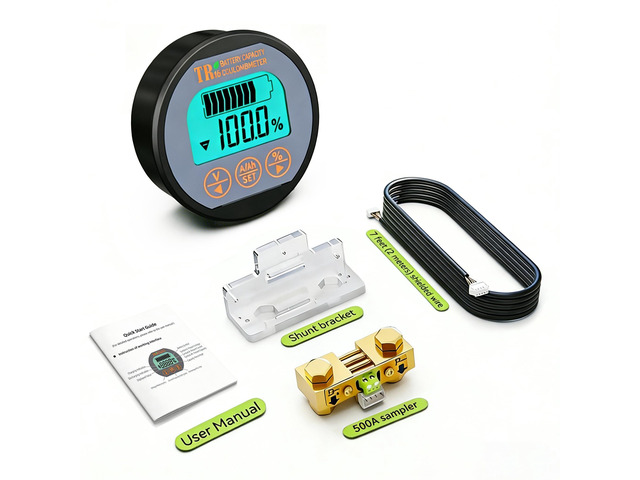 AILI TR16 Shunt Battery Monitor, 8-120V up to 500A Voltage Current Meter, State of Charge Display up to 999AH, Compatible with LiFePO4 Lithium AGM...