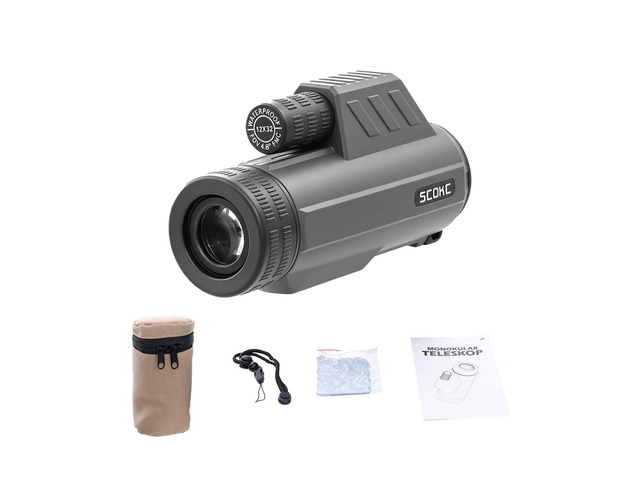 Waterproof Monocular Telescope Lightweight with Travel Bag, Compact, 12X Magnification, Wide Field of View for Bird Watching, Hunting, Hiking,...