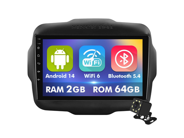 9 Inch IPS Touchscreen Android 14 Car Stereo for Jeep Renegade 2015-2020 with Wireless CarPlay & Android Auto 2+64GB Car Radio, Support WiFi 6,...