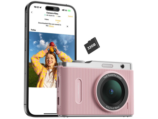 WiFi Digital Camera for Kids with Switching Dual Lens, 64MP 4K Point and Shoot Camera with 32GB Card, 16X Zoom, Anti Shake, Portable Compact...